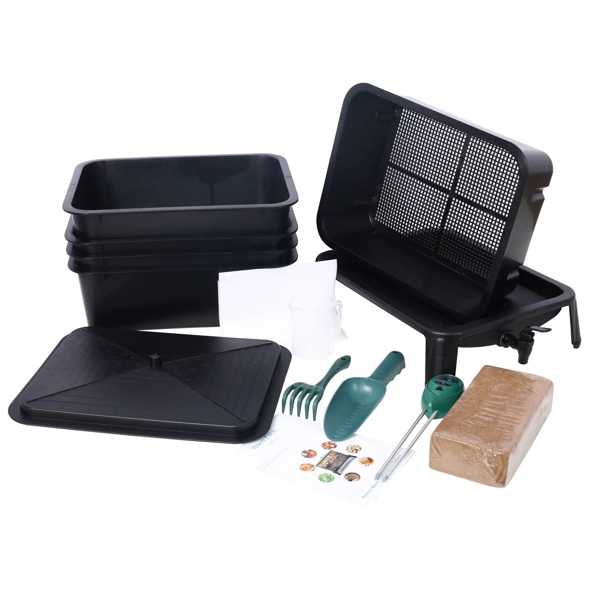 Eco Friendly 5 Layer Worm Compost Bin With 50L Capacity, Easy Setup Plastic Worm Farm Kit - Black by HouseOfZazla