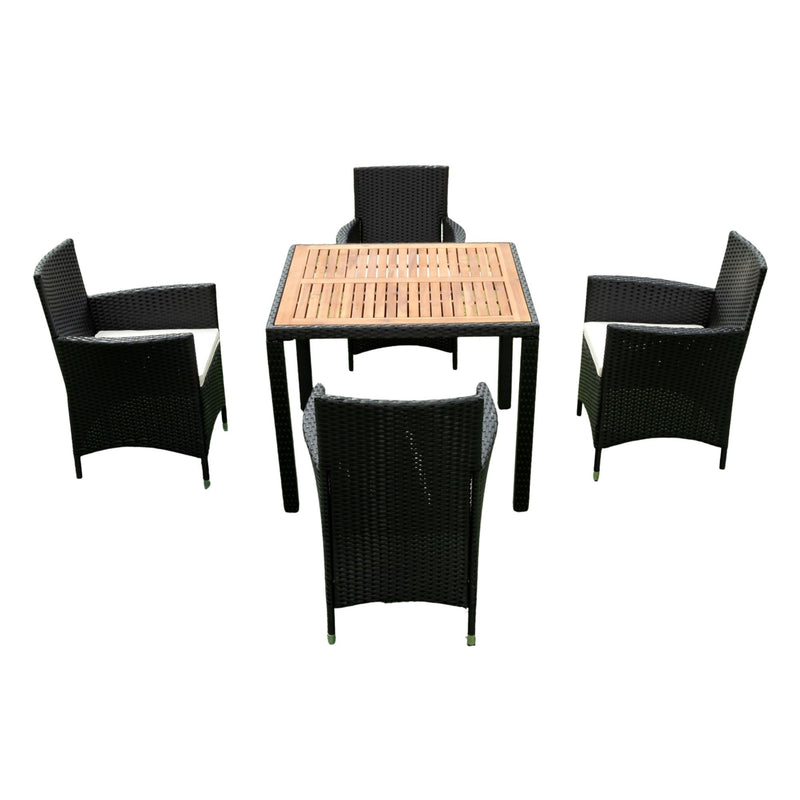 Outdoor Patio Wicker Dining Set With Acacia Wood Top by HouseOfZazla