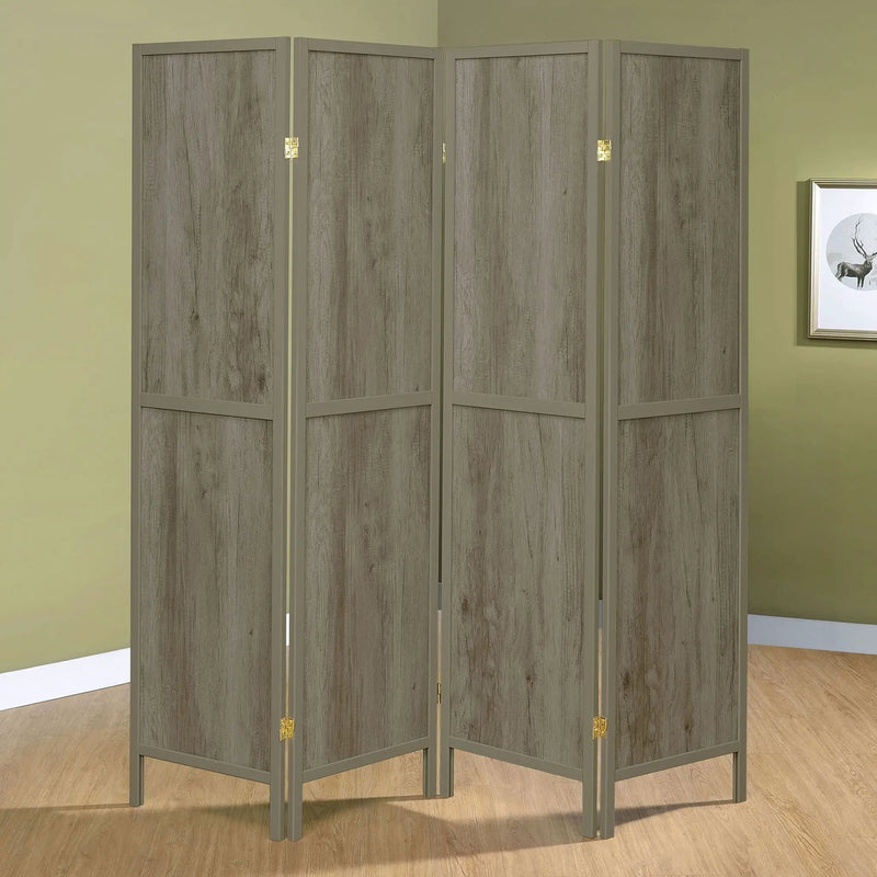 Deepika 4-Panel Room Divider Folding Screen Grey Driftwood by Unique Piece Furniture