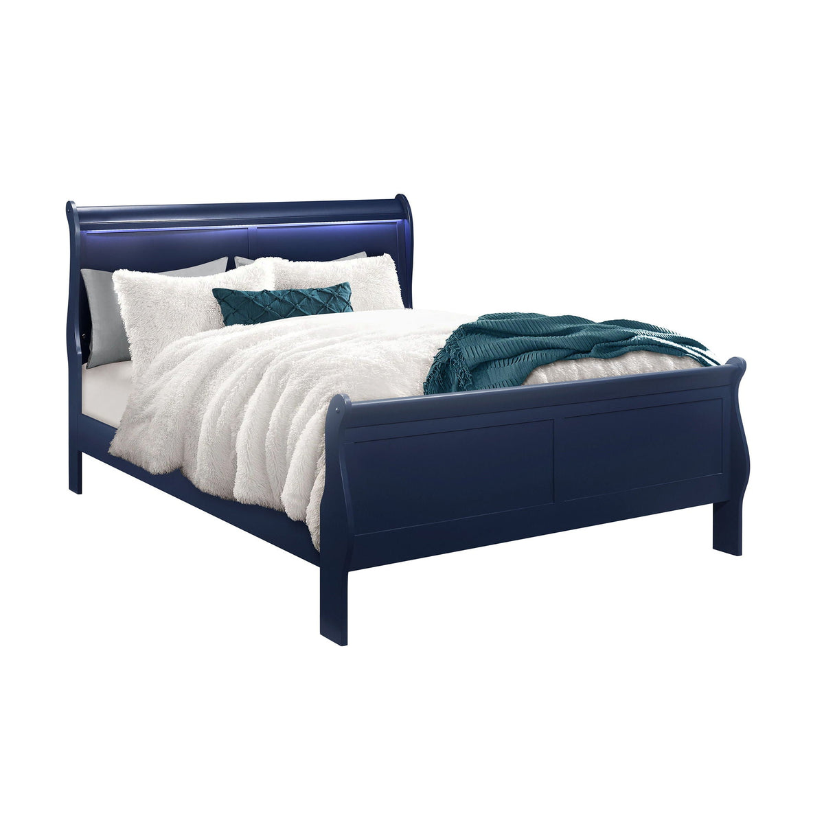 Modern Sleigh Bed with LED Lighting - Blue or White, photo 4 of 24