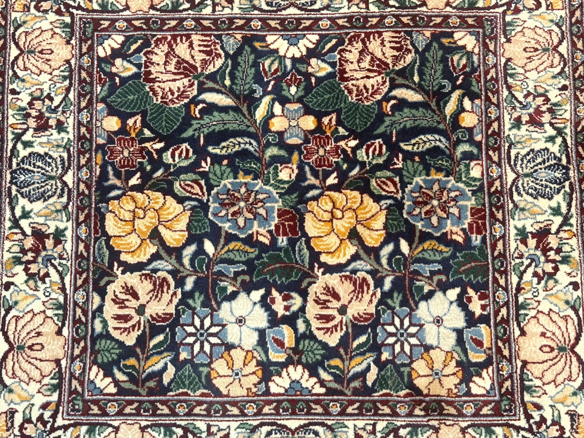 Square Pak Persian Small Rug 2.7 x 2.7, William Morris Design, Dark Green, Floral, Handmade by Jewel Rugs