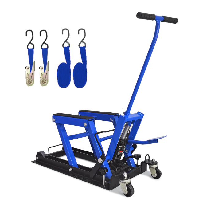 Hydraulic Motorcycle Lift Jack, 1500 LBS Capacity, ATV Scissor Lift Jack Portable Motorcycle Lift Table with 4 Casters, Hydraulic Foot-Operated Hoist Stand for Motorcycle ATV UTV Powersports
