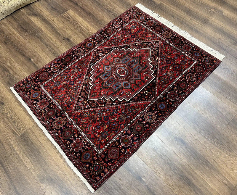 Fine Persian Bidjar Rug 3x5 ft, Ruby Red and Black, Geometric Medallion, Hand Knotted Semi Antique Oriental Bijar Carpet, Wool Area Rug, Tribal Rug by Jewel Rugs