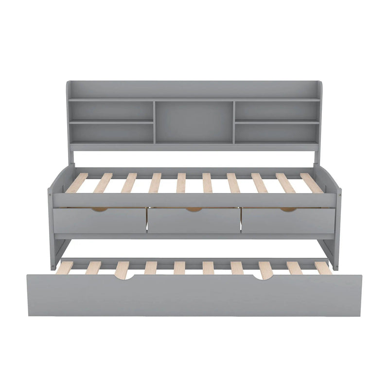 Captain Bed With Built In Bookshelves, 3 Storage Drawers, And Trundle by HouseOfZazla