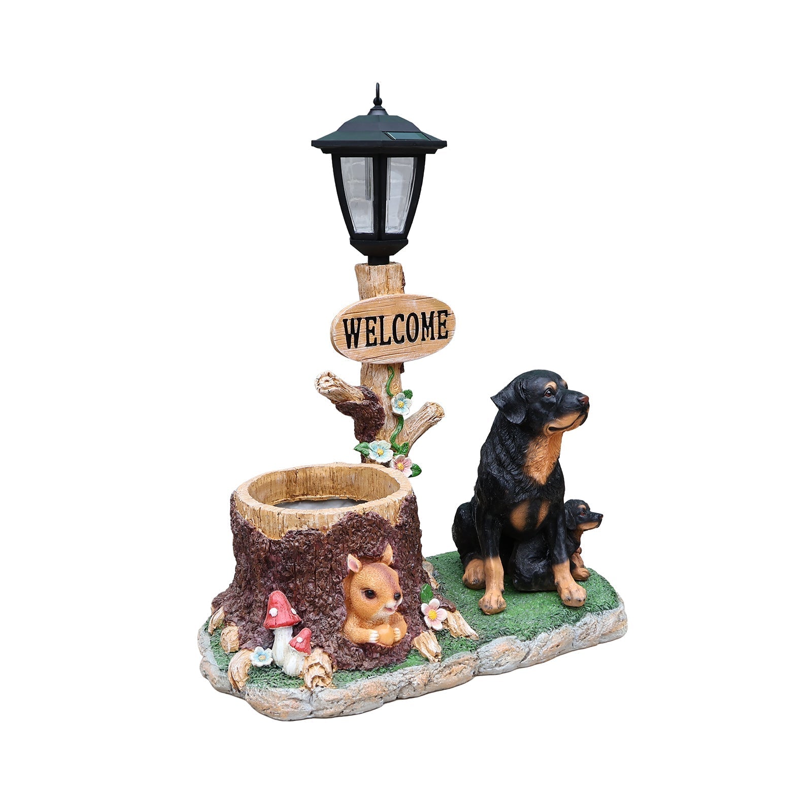 Rottweiler Dog Family Planter Statue by HouseOfZazla