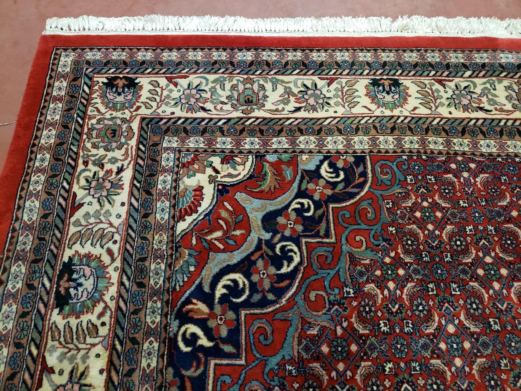 Indian Rug 9x12 Red Indo Bidjar Rug 9x12 Vintage Rug Allover Pattern Medallion Rug Wool Rug Nice Persian Design by Jewel Rugs