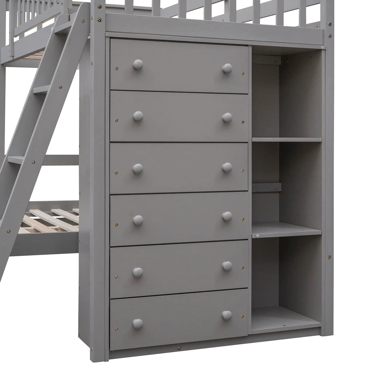 Bunk Bed With 6 Drawers And Flexible Shelves, Bottom Bed With Wheels by HouseOfZazla