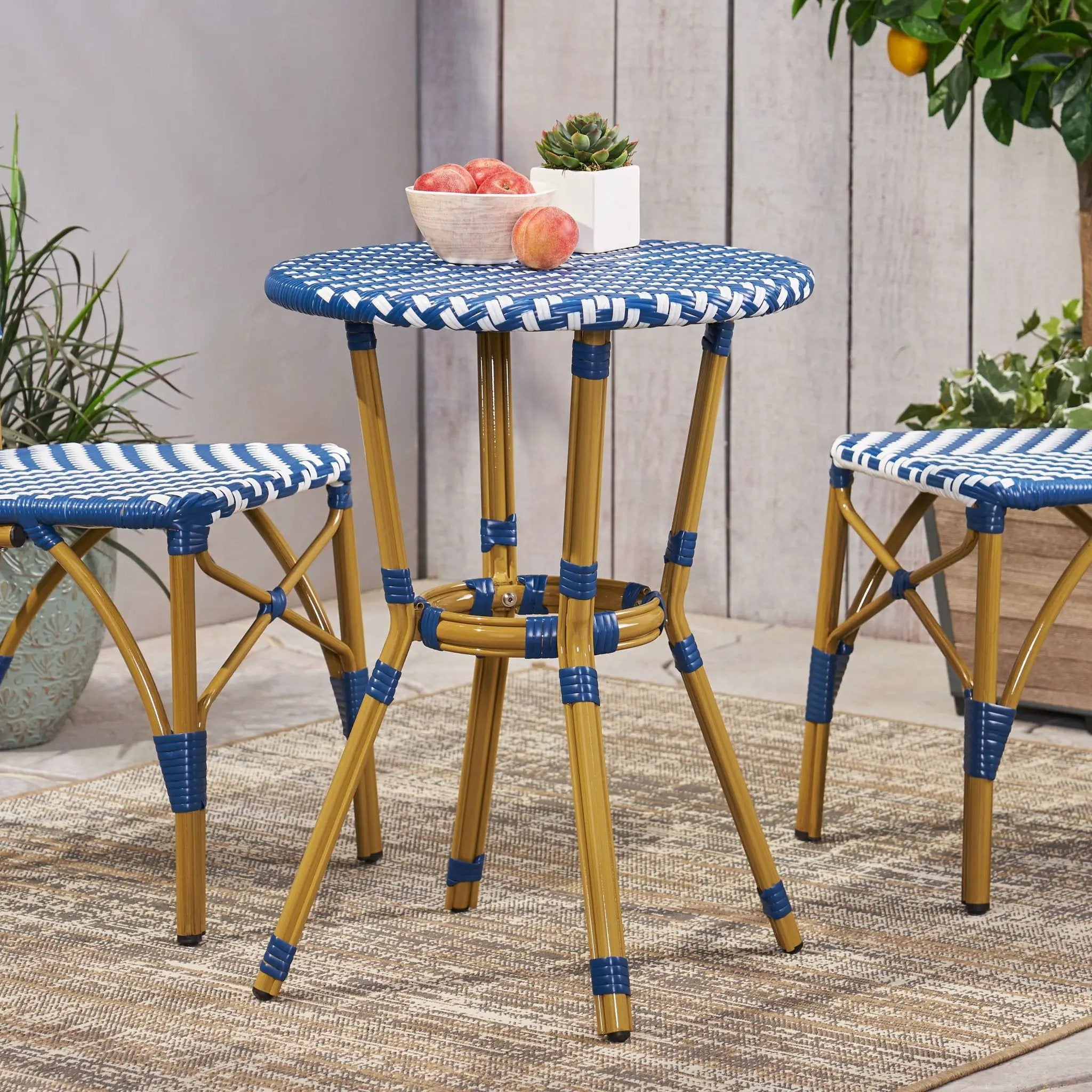 French Bistro Table Outdoor Elegance - White / Blue by HouseOfZazla