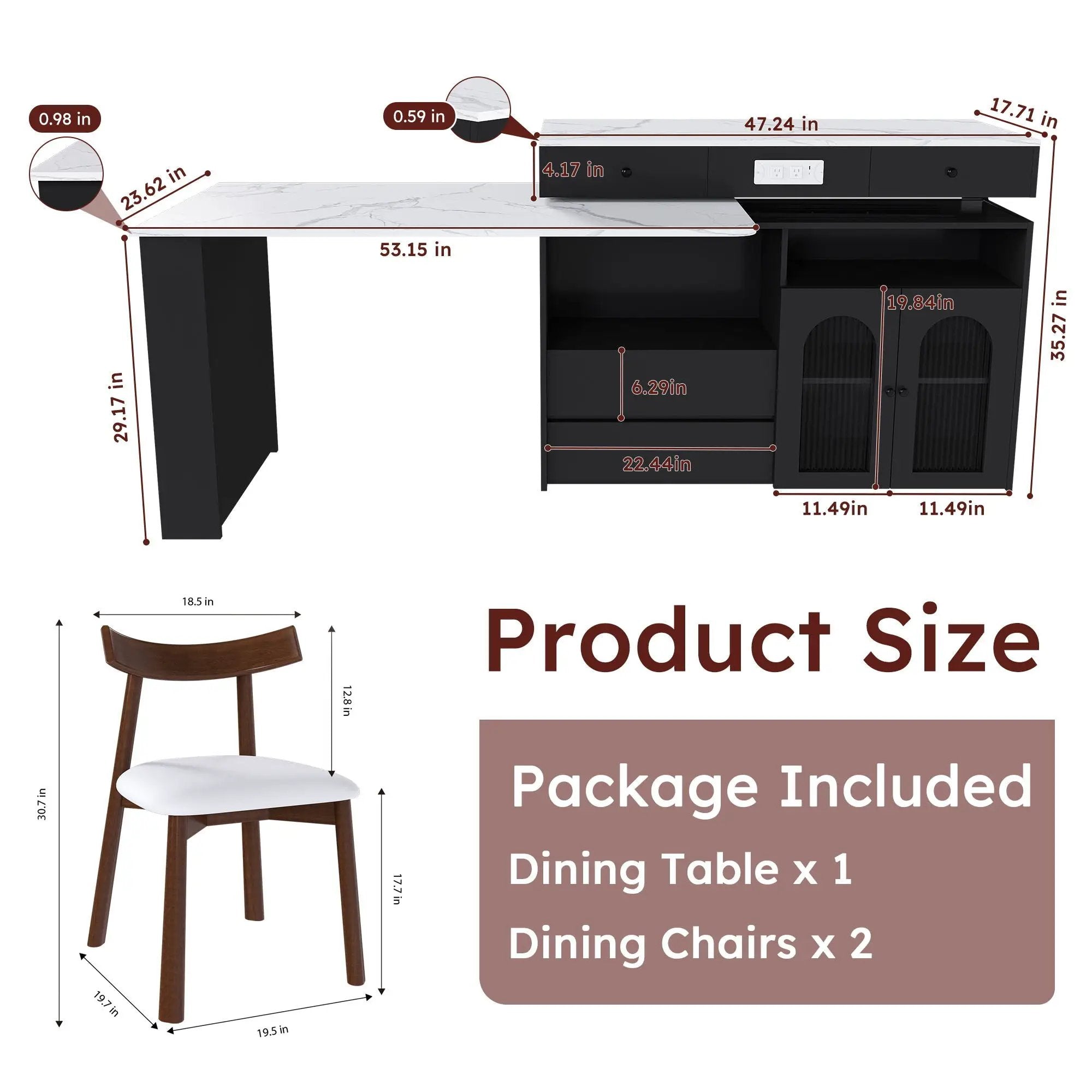 Retro Kitchen Island Set With Chairs, Extendable & Rotating Table, 4 Drawers & Door Cabinets by HouseOfZazla