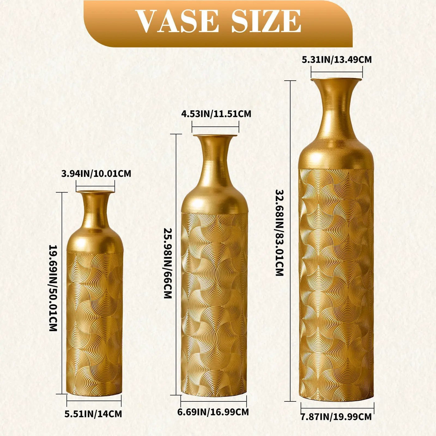 3 Pack Semi-Handcrafted Gold Metal Vase Collection by HouseOfZazla