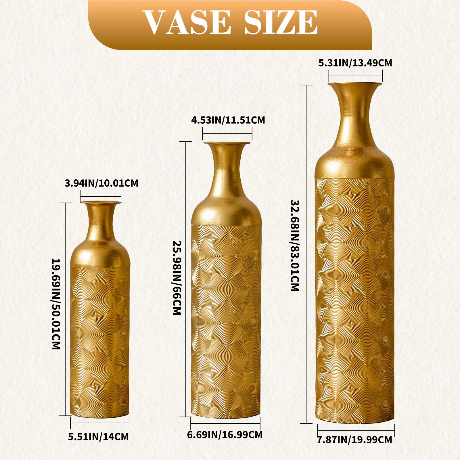 3 Pack Semi-Handcrafted Gold Metal Vase Collection by HouseOfZazla