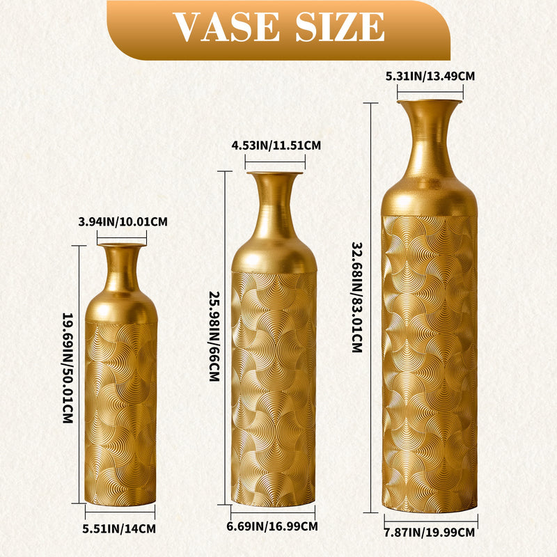3 Pack Semi-Handcrafted Gold Metal Vase Collection by HouseOfZazla