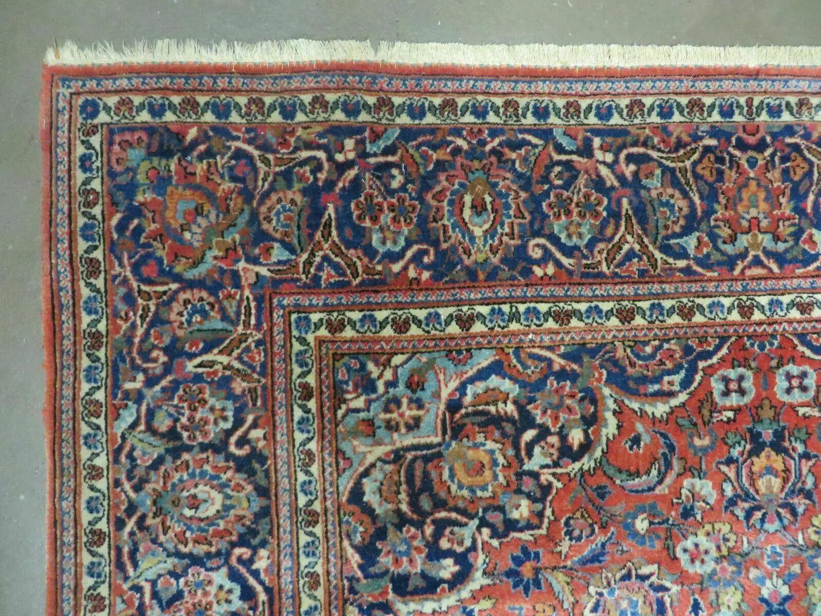 Persian Kashan Rug 4x7, Red and Navy Blue Semi Antique Vintage Wool Oriental Carpet, Hand Knotted Rug, Floral Medallion, High Quality Fine Carpet by Jewel Rugs