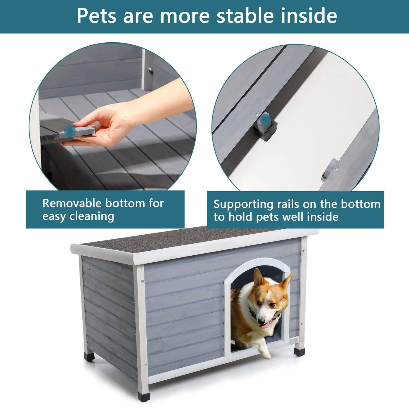 Medium Wooden Outdoor Dog House, Waterproof Roof, Elevated Floor, Adjustable Plastic Feet by HouseOfZazla