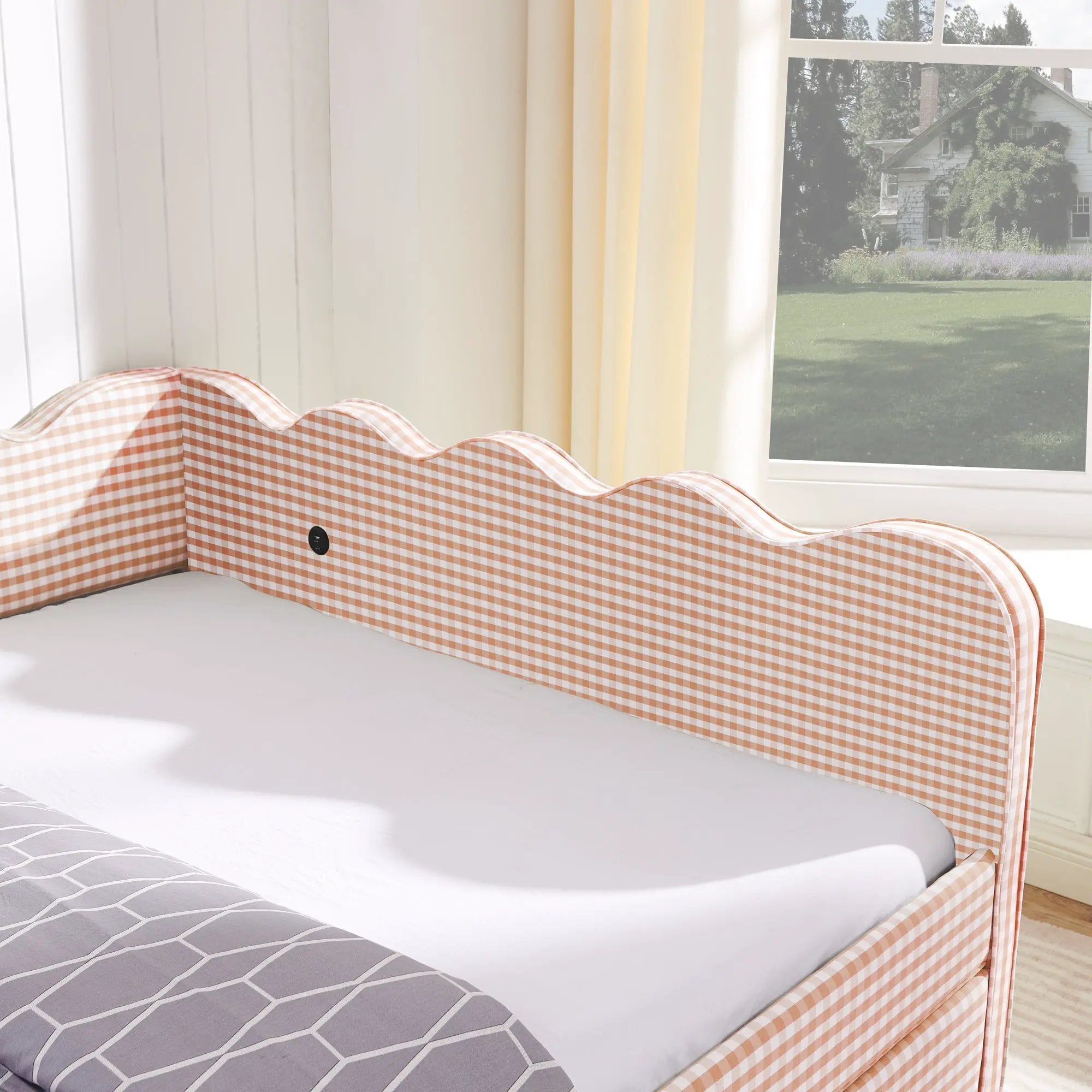 Queen Size Cozy Gingham Daybed with Two Storage Drawers and USB Port by HouseOfZazla