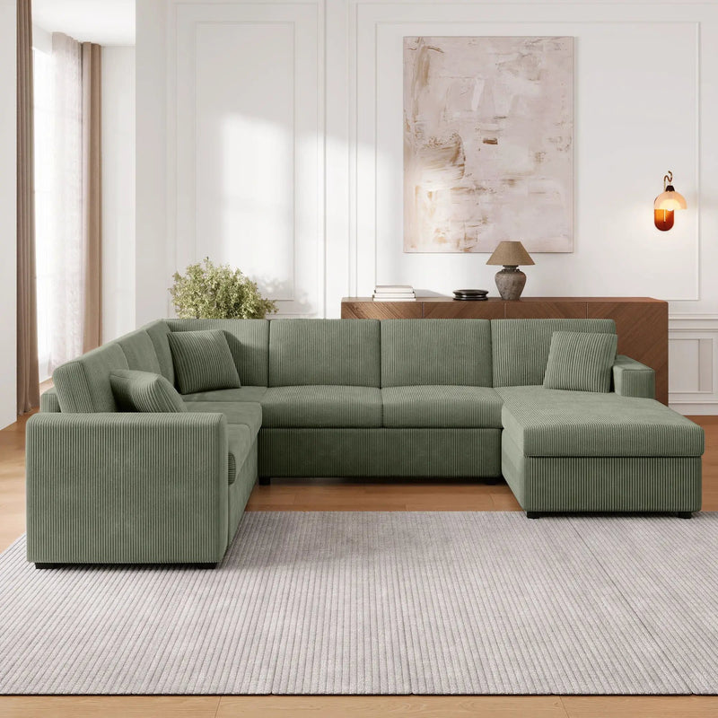 Oversized Sectional U-Shaped Sofa With Chaise Lounge And Three Soft Throw Pillows by Unique Piece Furniture