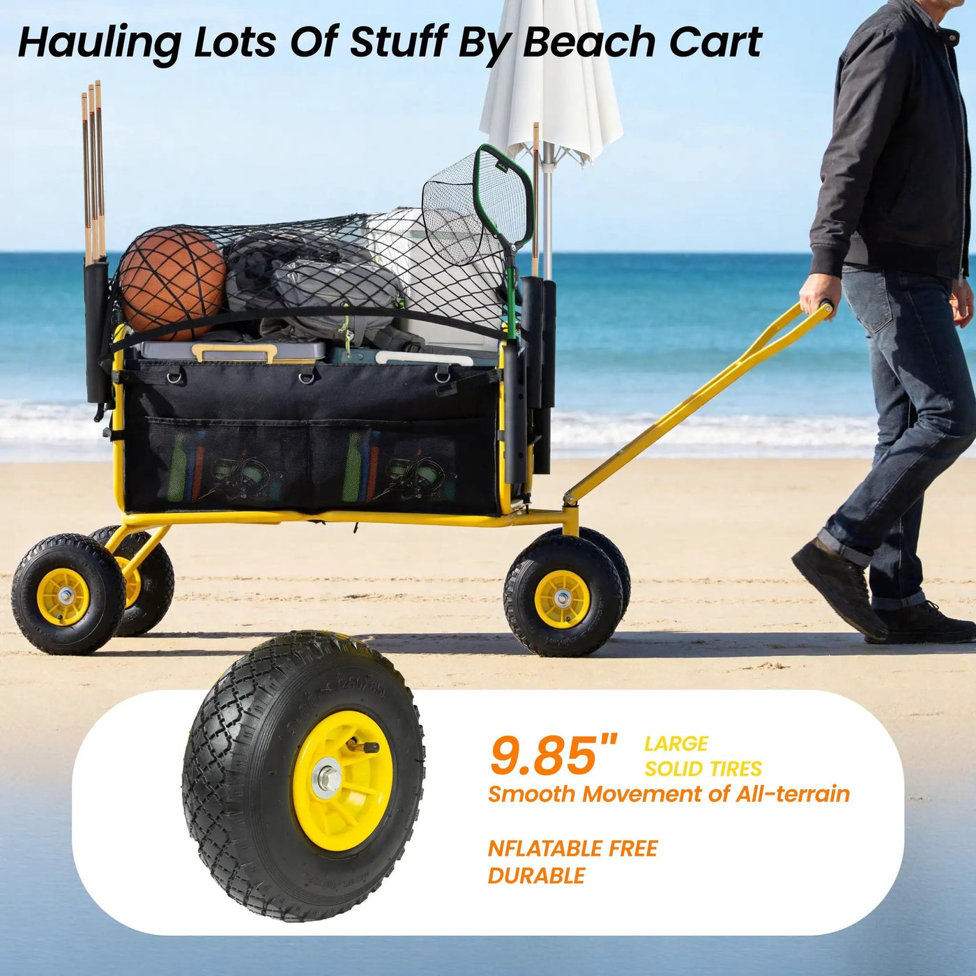 Fishing Cart Beach Cart Collapsible Wagon with 9.85'' All-Terrain Wheels by HouseOfZazla