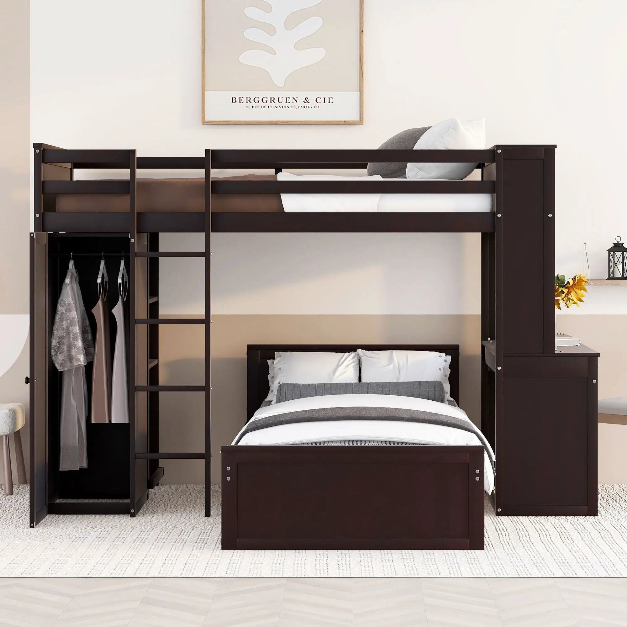 Loft Bed With A Stand Alone Bed, Shelves, Desk, And Wardrobe by Unique Piece Furniture