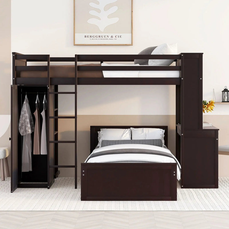 Loft Bed With A Stand Alone Bed, Shelves, Desk, And Wardrobe by Unique Piece Furniture