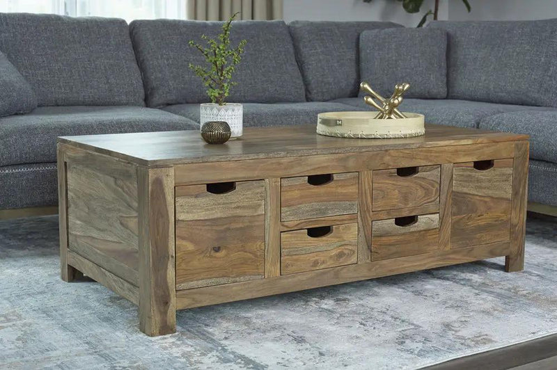 Esther 6-drawer Solid Wood Coffee Table Natural Sheesham by Unique Piece Furniture