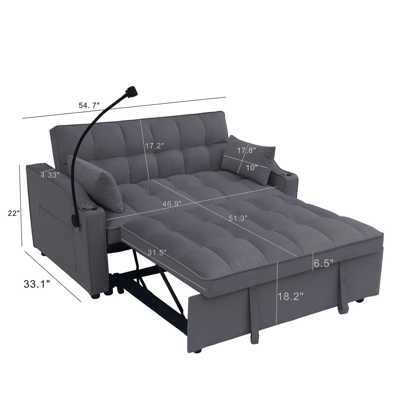 Modern Loveseat Futon Sofa With Pullout Bed, Adjustable Reclining Backrest, Toss Pillows by HouseOfZazla