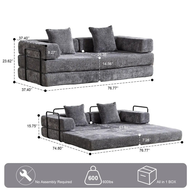 Convertible Floor Sofa Bed With Pillow Back Support Armrest by Unique Piece Furniture