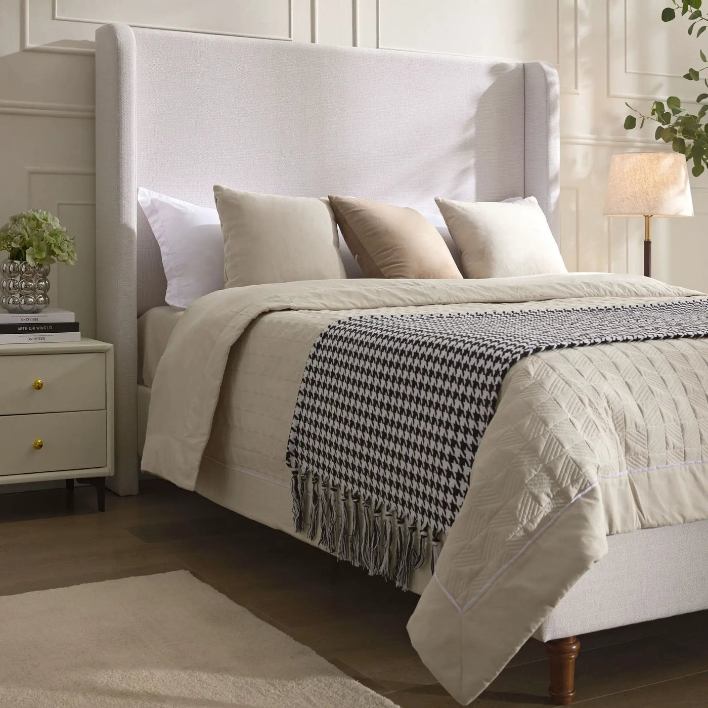 Harper - Tall Headboard Upholstered Bed / High Headboard / Elegant Simplicity / No Box Spring Needed by HouseOfZazla