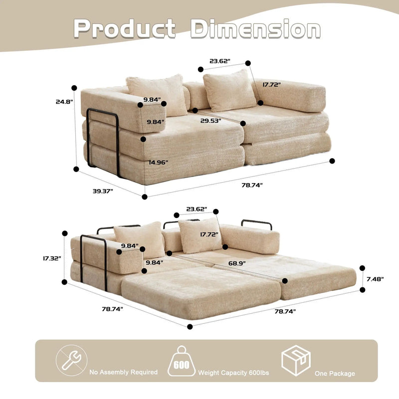 Convertible Floor Sofa Bed With Pillow Back Support Armrest by Unique Piece Furniture