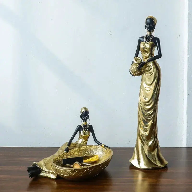African Woman Figurine Holding Vase Decorative Statue by House Of Avana