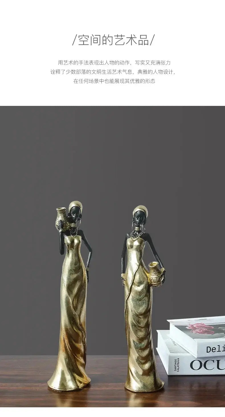 African Woman Figurine Holding Vase Decorative Statue by House Of Avana