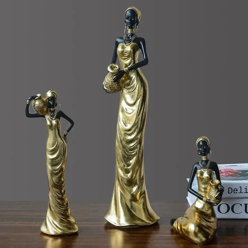 African Woman Figurine Holding Vase Decorative Statue by House Of Avana