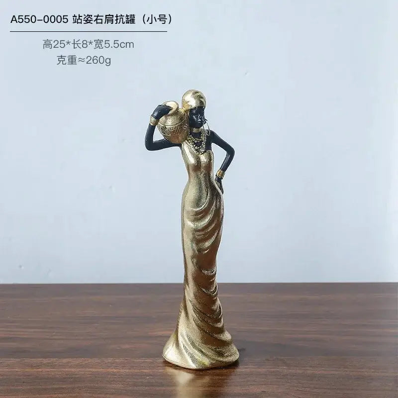 African Woman Figurine Holding Vase Decorative Statue by House Of Avana