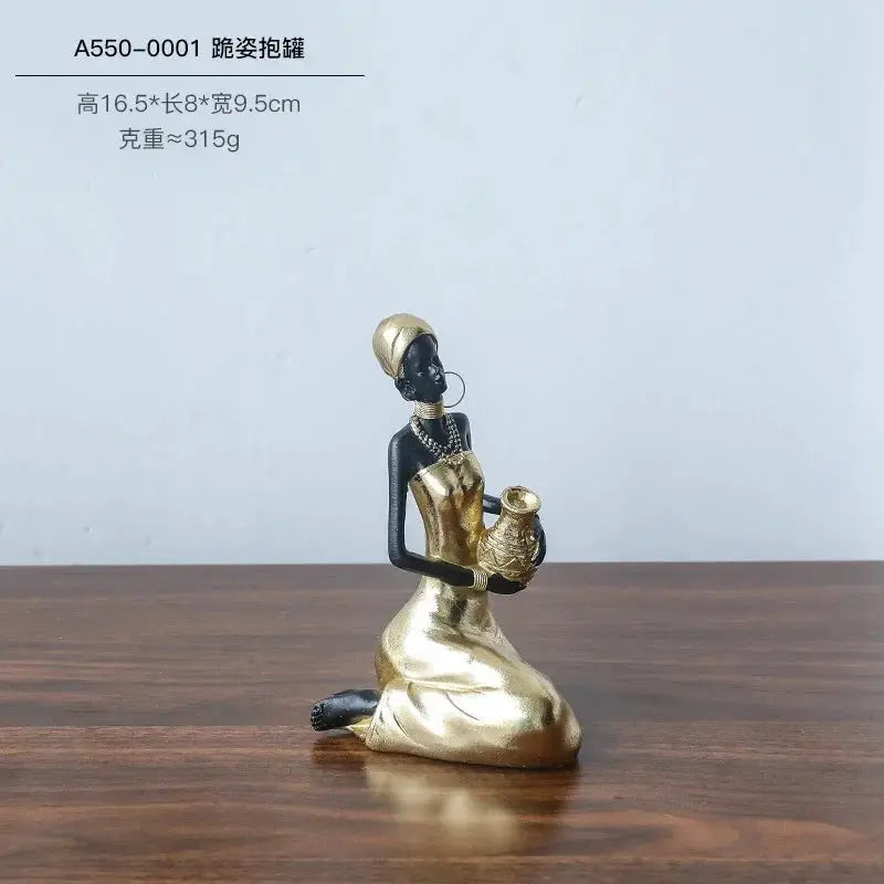 African Woman Figurine Holding Vase Decorative Statue by House Of Avana