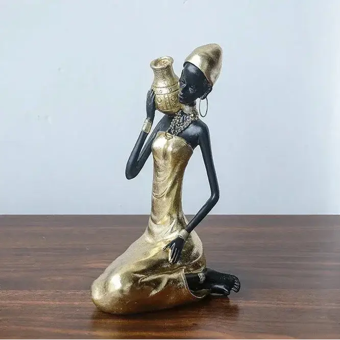 African Woman Figurine Holding Vase Decorative Statue by House Of Avana