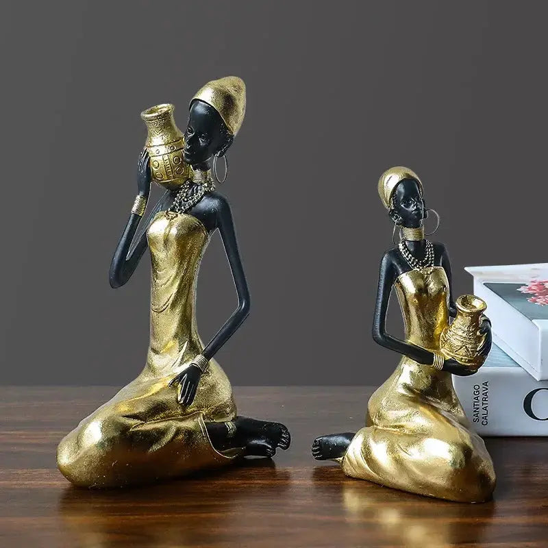 African Woman Figurine Holding Vase Decorative Statue by House Of Avana
