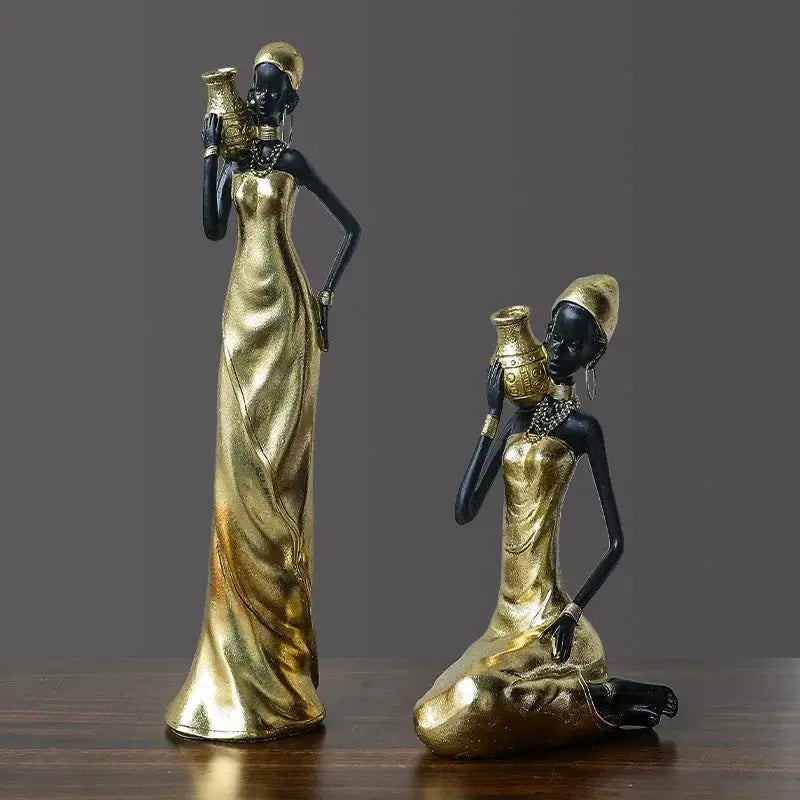 African Woman Figurine Holding Vase Decorative Statue by House Of Avana