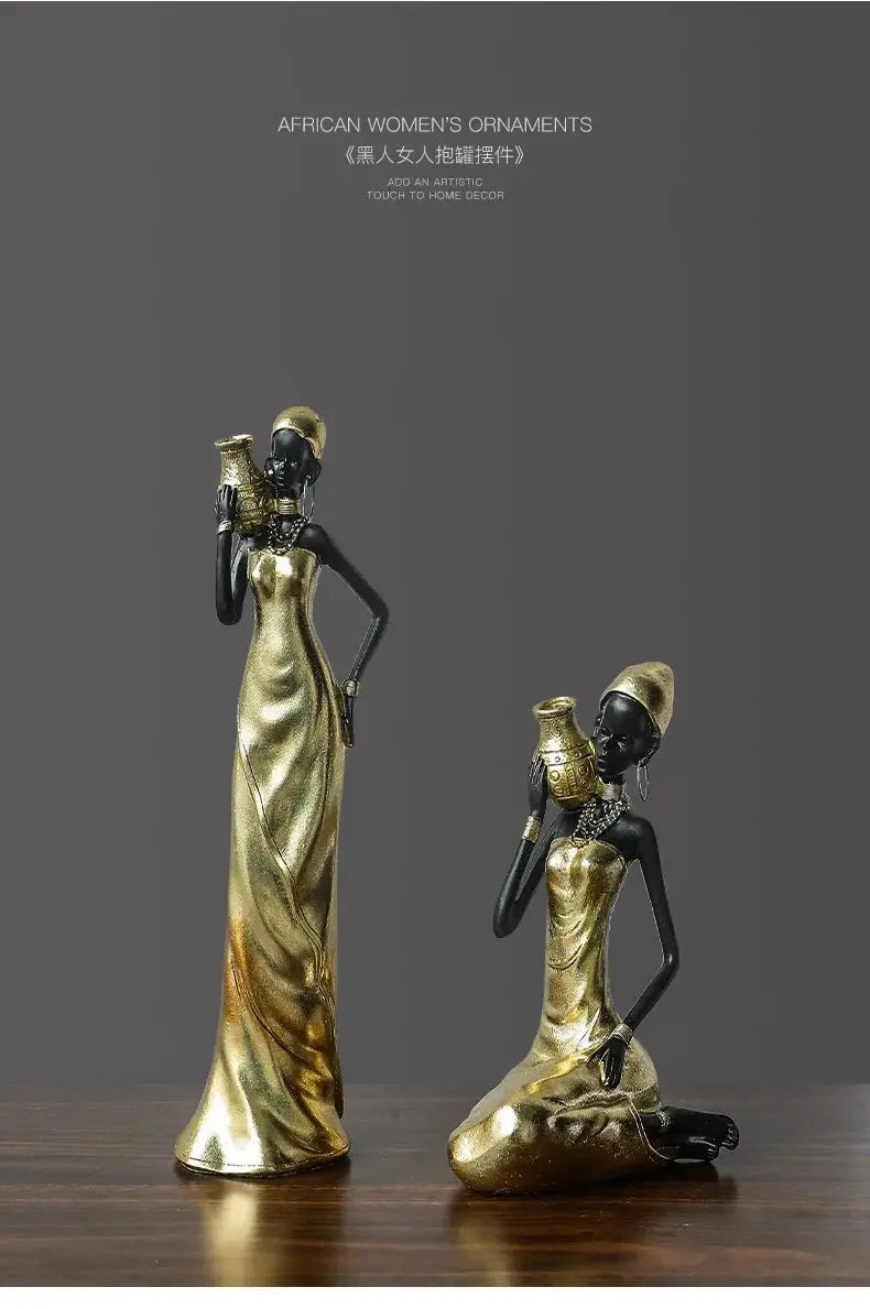 African Woman Figurine Holding Vase Decorative Statue by House Of Avana
