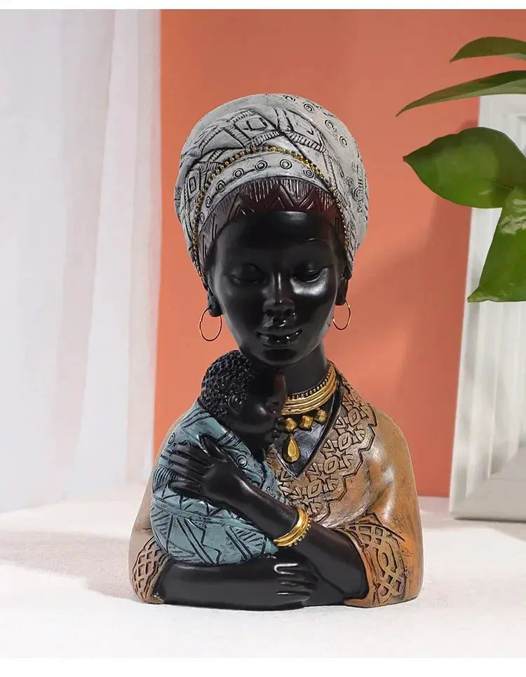 Mother and Child African Tribal Figurine Decorative Sculpture by House Of Avana