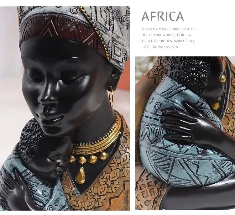 Mother and Child African Tribal Figurine Decorative Sculpture by House Of Avana