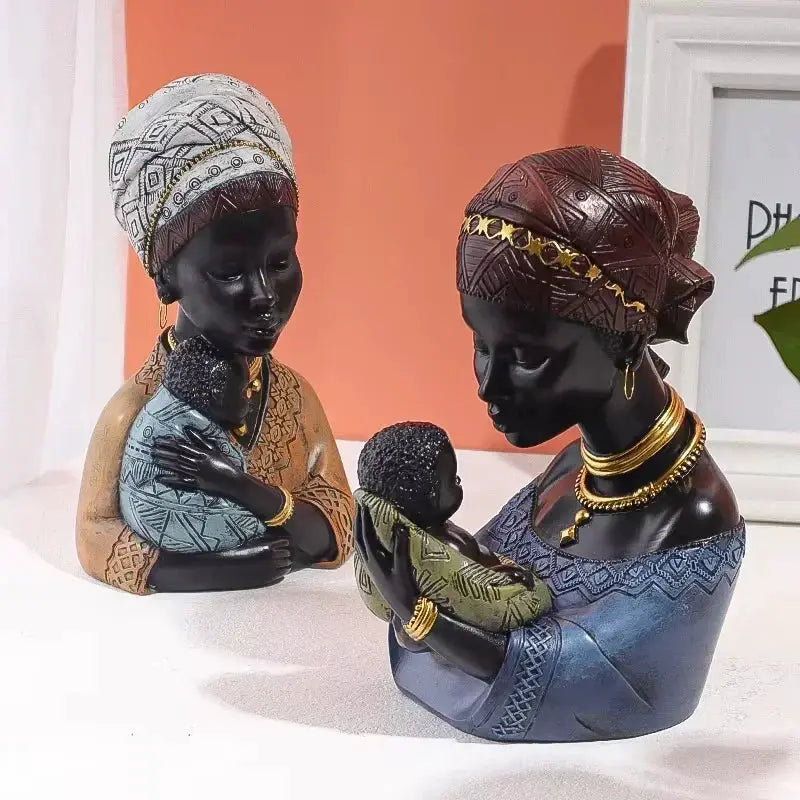Mother and Child African Tribal Figurine Decorative Sculpture by House Of Avana