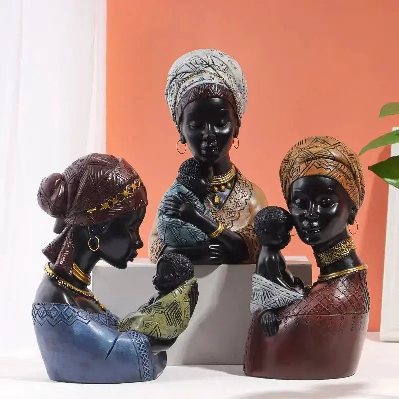 Mother and Child African Tribal Figurine Decorative Sculpture by House Of Avana
