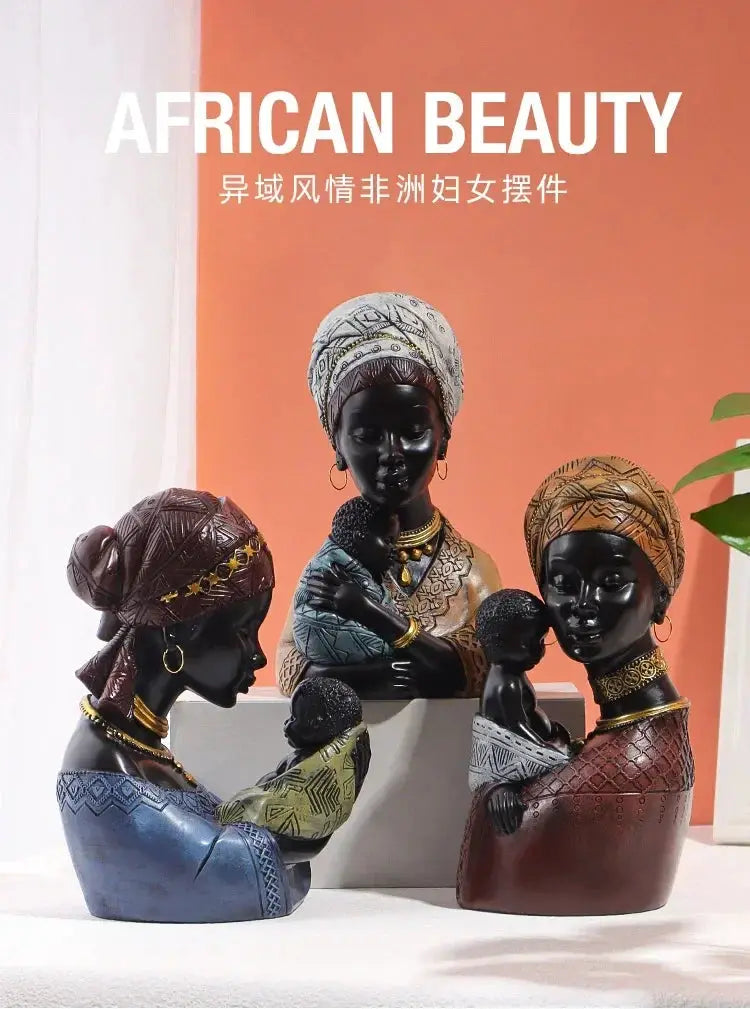 Mother and Child African Tribal Figurine Decorative Sculpture by House Of Avana