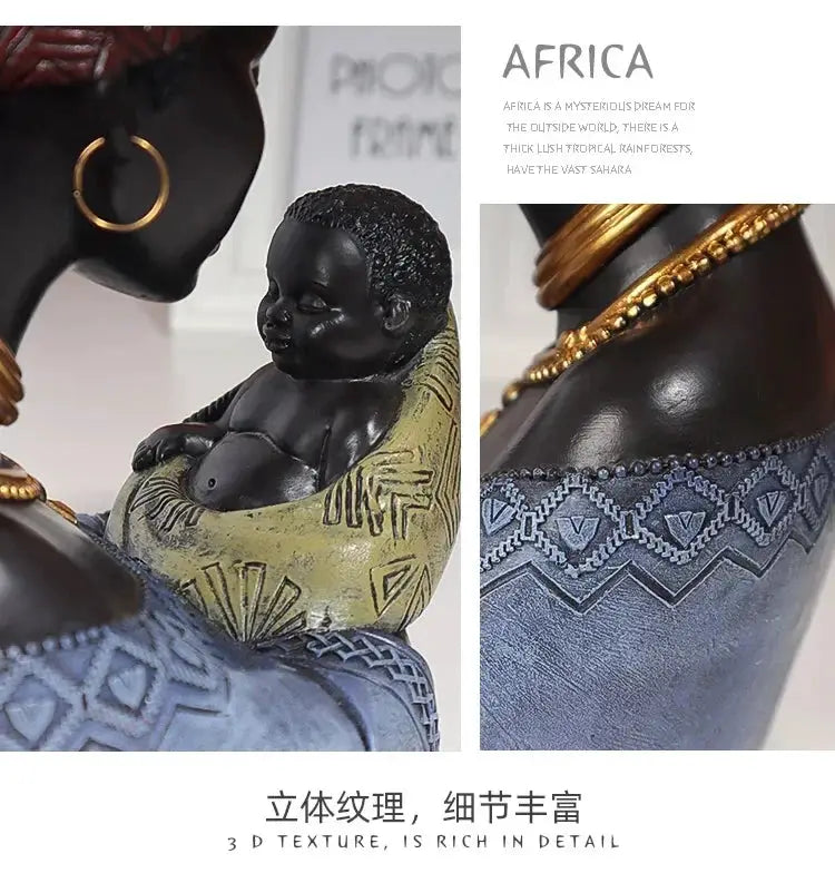 Mother and Child African Tribal Figurine Decorative Sculpture by House Of Avana