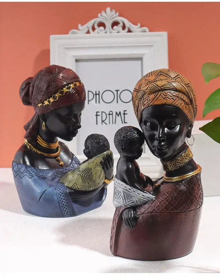 Mother and Child African Tribal Figurine Decorative Sculpture by House Of Avana