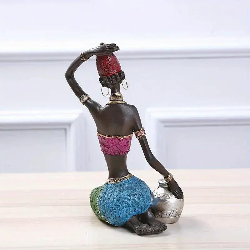 African Tribal Woman Figurine Holding Pot Decorative Statue by House Of Avana