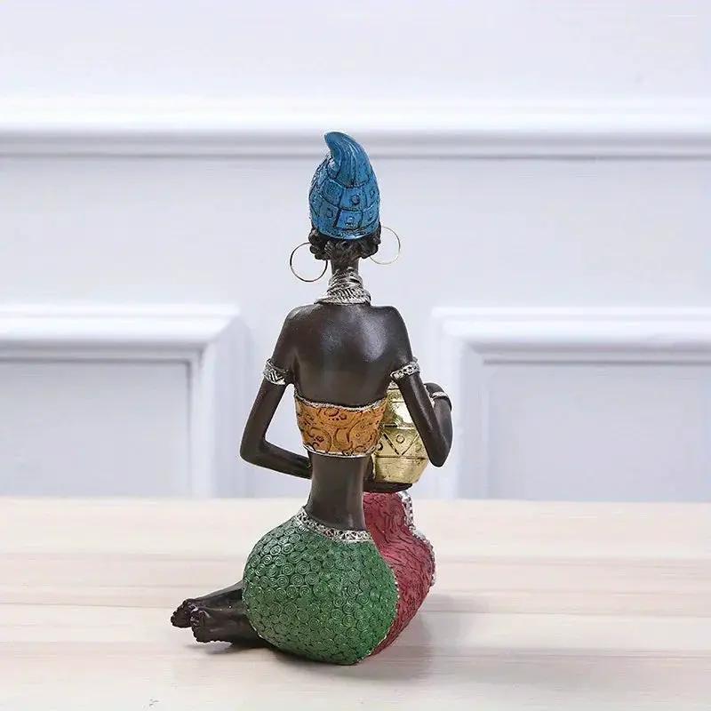 African Tribal Woman Figurine Holding Pot Decorative Statue by House Of Avana
