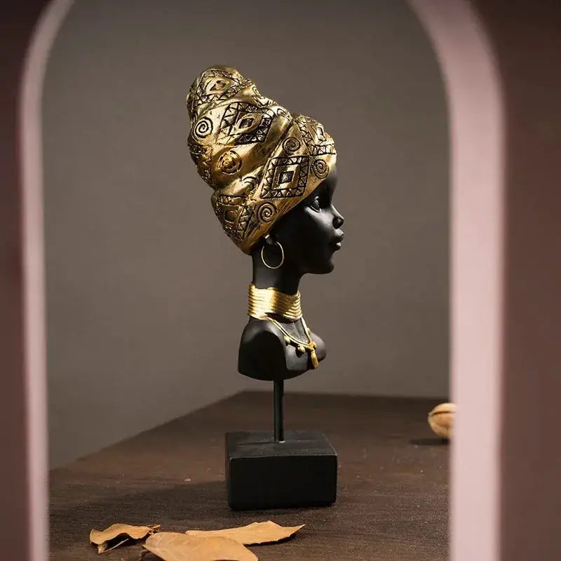 African Woman Bust Figurine with Gold Head by House Of Avana