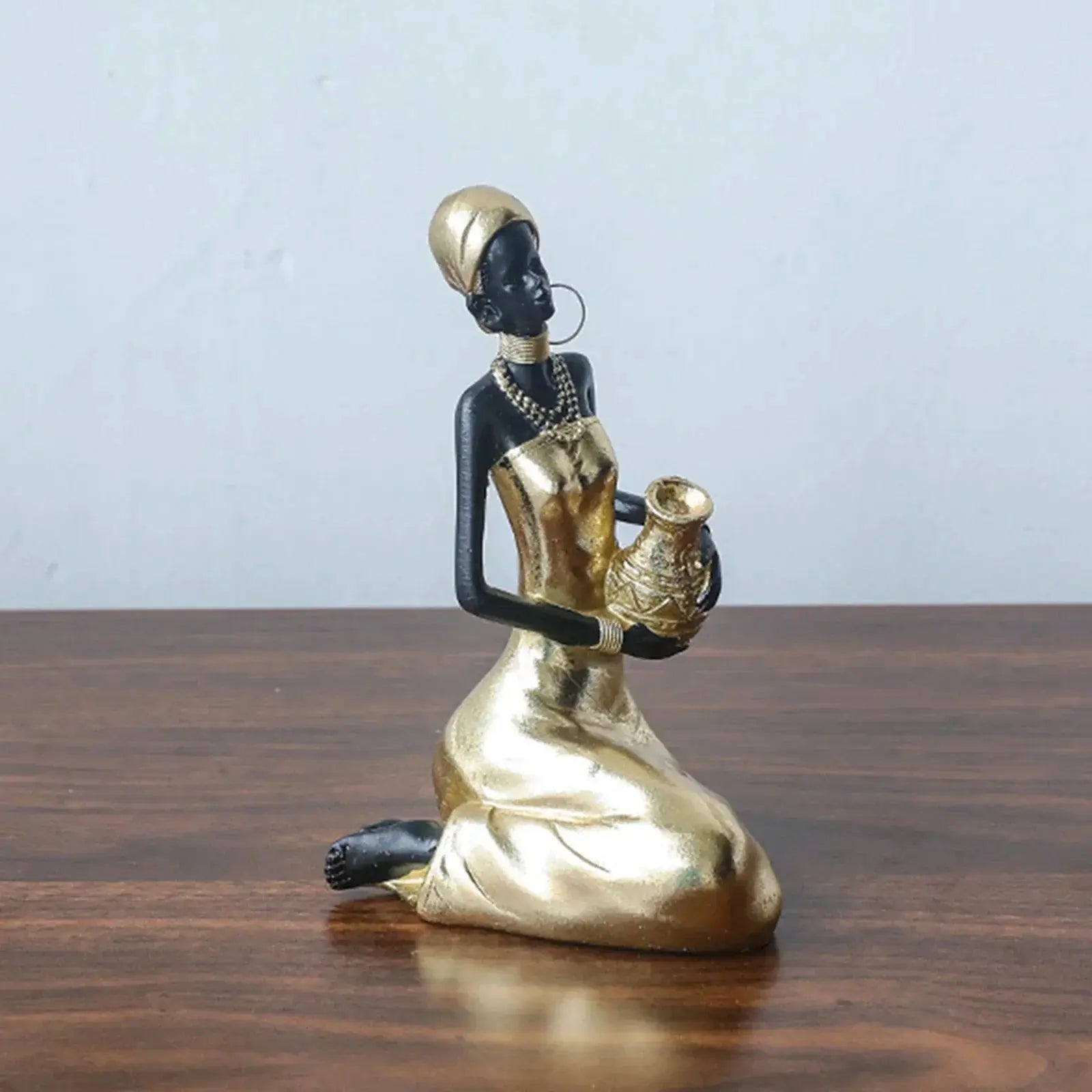 African Woman Figurine Holding Vase Decorative Statue by House Of Avana