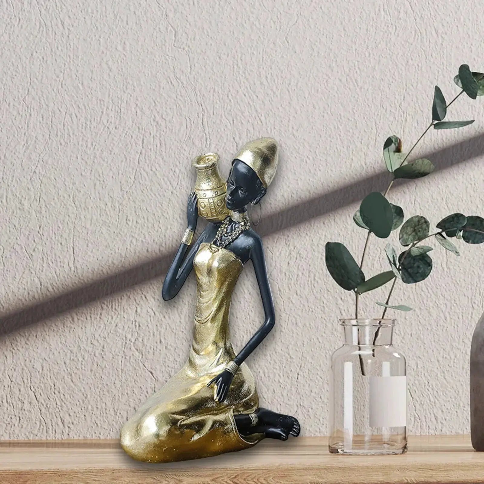 African Woman Figurine Holding Vase Decorative Statue by House Of Avana