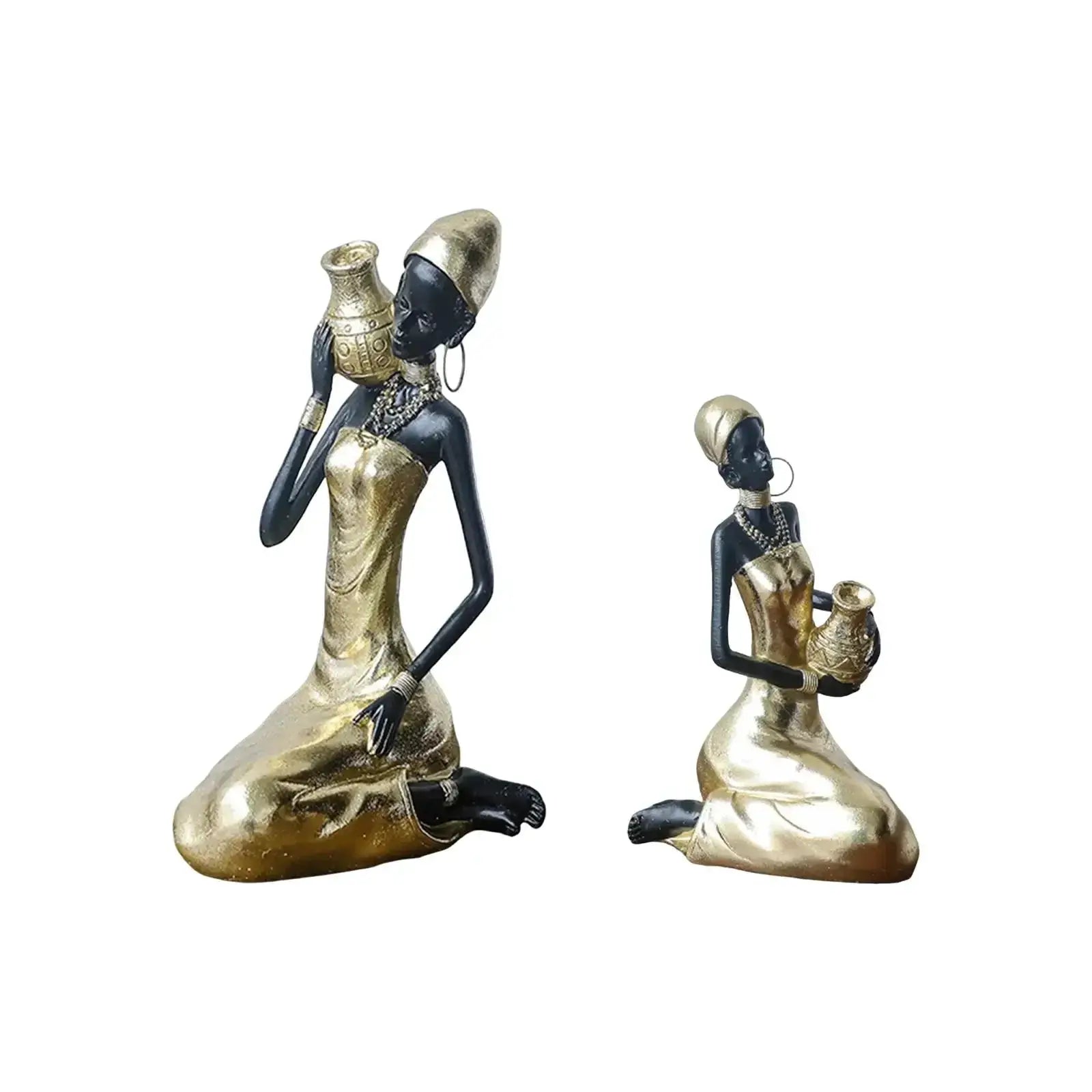 African Woman Figurine Holding Vase Decorative Statue by House Of Avana